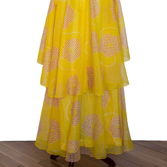 VINTAGE 70s Dress Yellow Orange Polka Dots Empire Maxi Prairie Prom X-Small - Picture 4 of 4